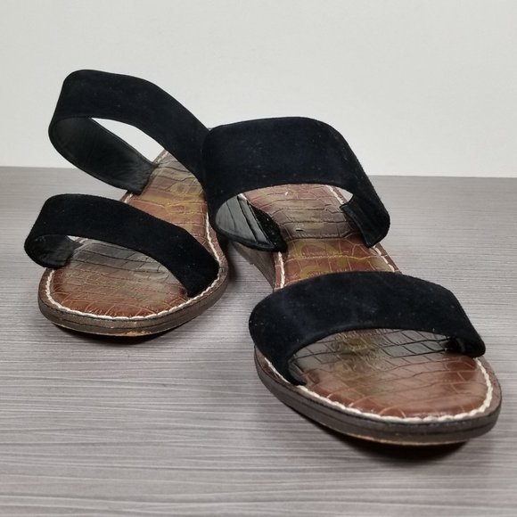 Sam Edelman Shellie Wedge Sandals, Black Suede, Womens Size 8.5 M / 38.5 - Picture 4 of 8